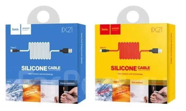 USB кабель HOCO X21 Silicone Type-C, 3А, 1м, силикон (красный/черный) - 3