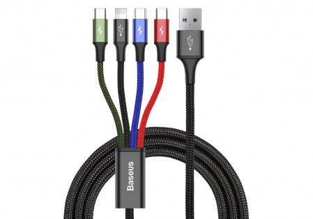 Кабель USB BASEUS Fast 4-in-1, USB - MicroUSB  Type-C  2Lightning, 3.5A, 1.2 м, черный - 1