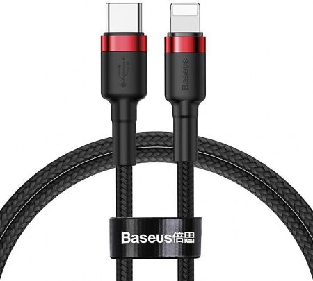 Кабель USB-C BASEUS Cafule, Type-C - Lightning, 2.4А, 18W, 1 м, красныйчерный - 1