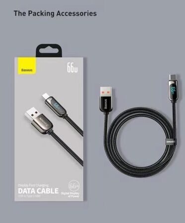 Кабель USB BASEUS Display Fast Charging, USB - Type-C, 66W, 2 м, черный - 6