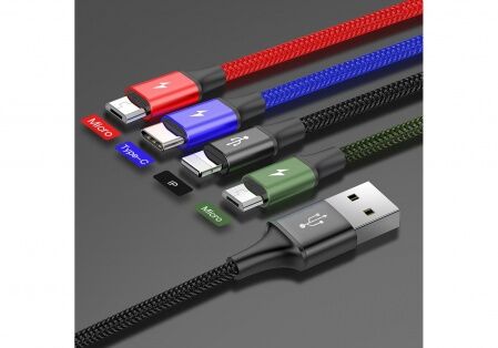 Кабель USB BASEUS Fast 4-in-1, USB - MicroUSB  Type-C  2Lightning, 3.5A, 1.2 м, черный - 5