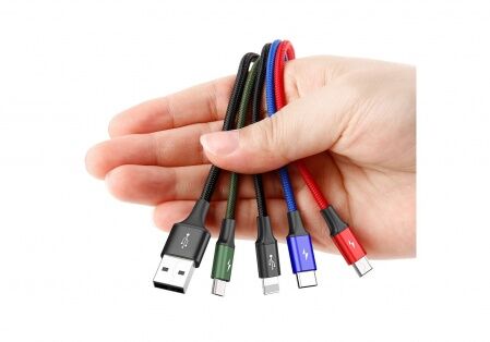 Кабель USB BASEUS Fast 4-in-1, USB - MicroUSB  Type-C  2Lightning, 3.5A, 1.2 м, черный - 4
