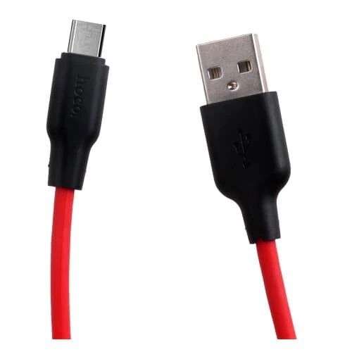 USB кабель HOCO X21 Silicone Type-C, 3А, 1м, силикон (красный/черный) - 1
