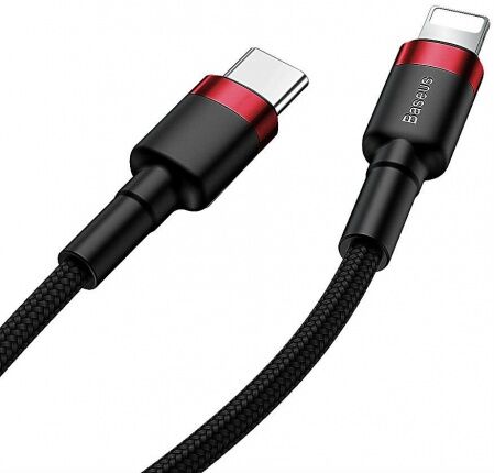 Кабель USB-C BASEUS Cafule, Type-C - Lightning, 2.4А, 18W, 1 м, красныйчерный - 2