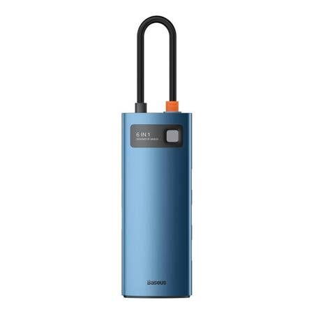 Переходник BASEUS Metal Gleam Series 6-in-1, Разветвитель, Type-C - USB3.0PD4K HDRJ45, синий - 5