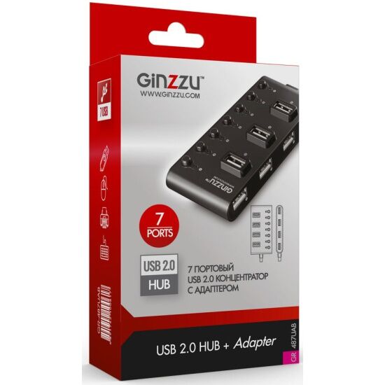 USB хаб GINZZU GR-487UAB - 2