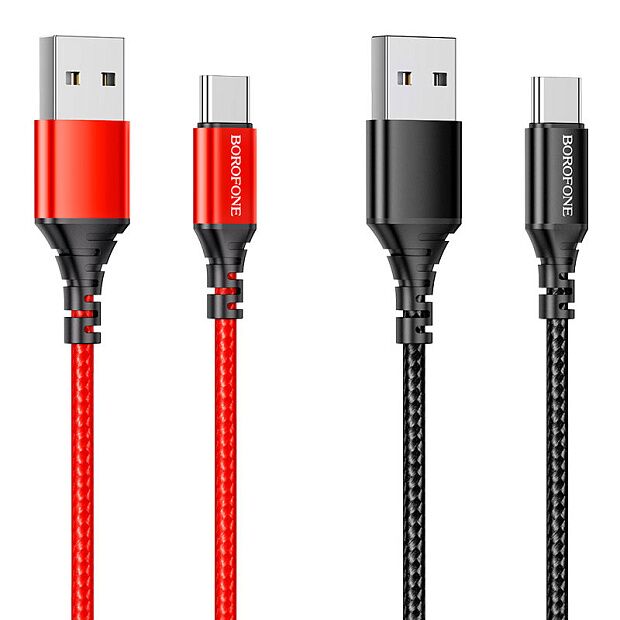 USB кабель BOROFONE BX54 Ultra Bright Type-C, 1м, 3A, нейлон (черный) - 2