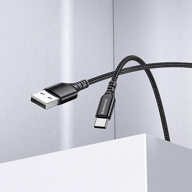 USB кабель BOROFONE BX54 Ultra Bright Type-C, 1м, 3A, нейлон (черный) - 3