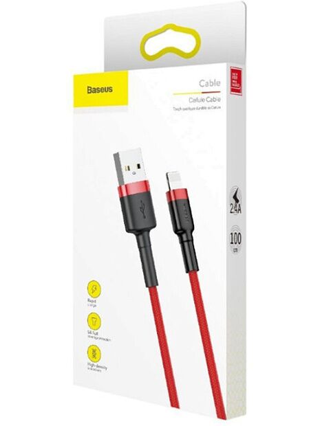 Кабель USB BASEUS Cafule, USB - Lightning, 2.4А, 1 м, красныйкрасный - 3