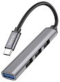 USB-C Хаб HOCO HB26 4 in 1 3хUSB 2.0  1xUSB 3.0 (серый) - фото