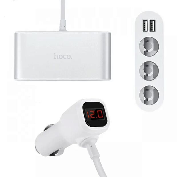 Разветвитель прикуривателя Hoco Z13 LCD серебристый - 3